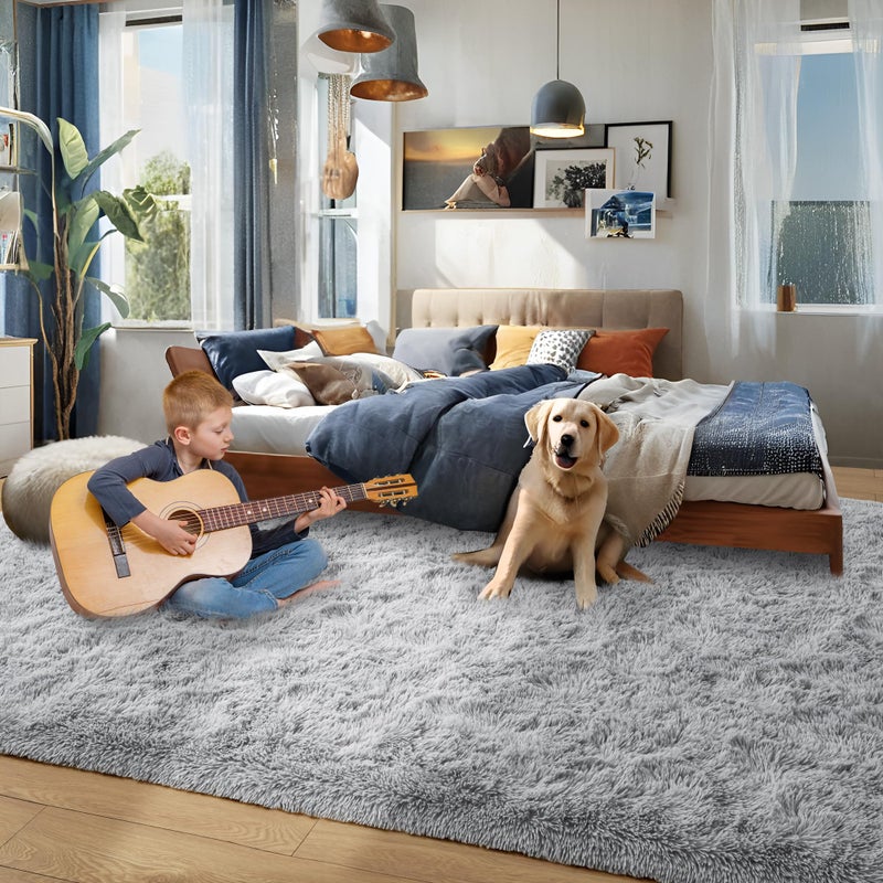 Foxmas Soft Fluffy Area Rugs for Bedroom Kids Room Plush Shaggy Nursery Rug Furry Throw Carpets for Boys Girls, College Dorm Fuzzy Rugs Living Room Home Decorate Rug, 4ft x 6ft, Grey - Image 5